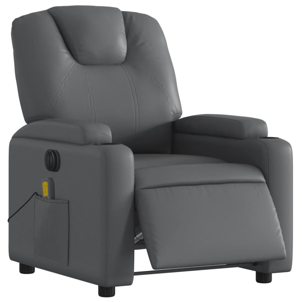 vidaXL Fotoliu de masaj electric rabatabil, gri, piele ecologică vidaXL Fotoliu de masaj electric rabatabil, gri, piele ecologică
