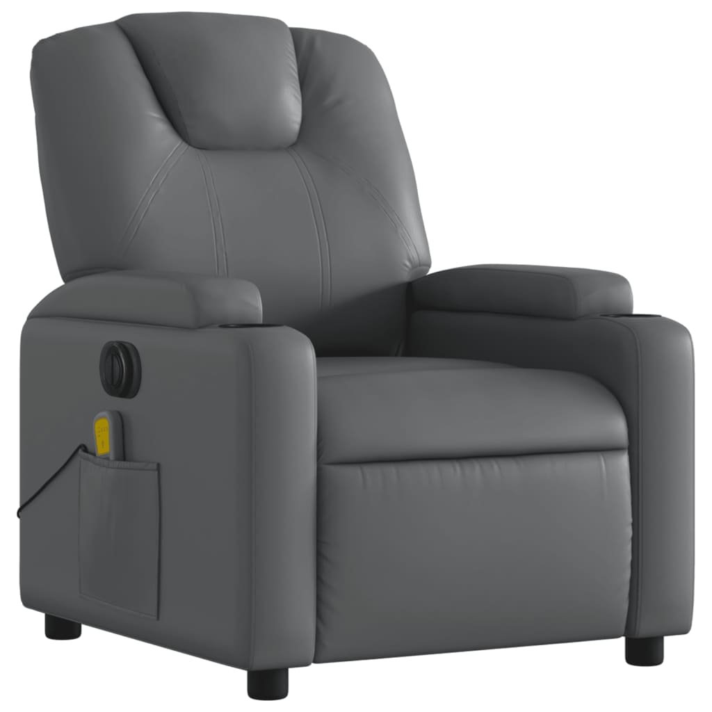 vidaXL Fotoliu de masaj electric rabatabil, gri, piele ecologică vidaXL Fotoliu de masaj electric rabatabil, gri, piele ecologică