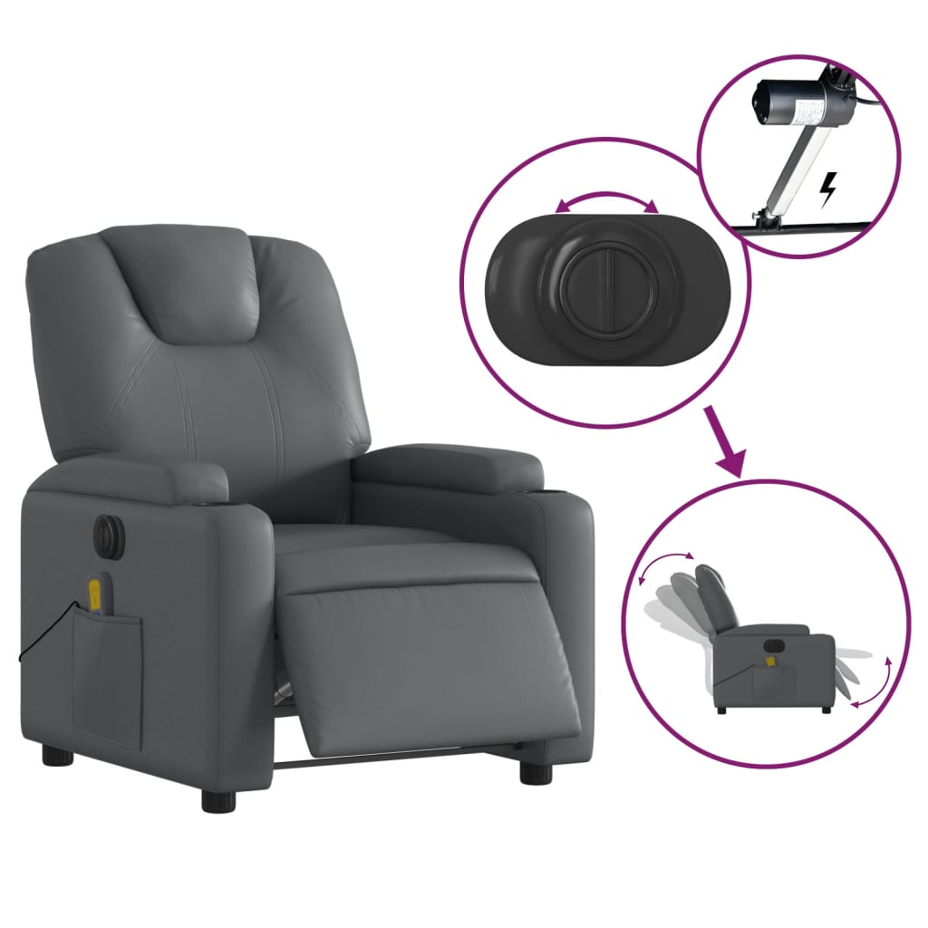 vidaXL Fotoliu de masaj electric rabatabil, gri, piele ecologică vidaXL Fotoliu de masaj electric rabatabil, gri, piele ecologică