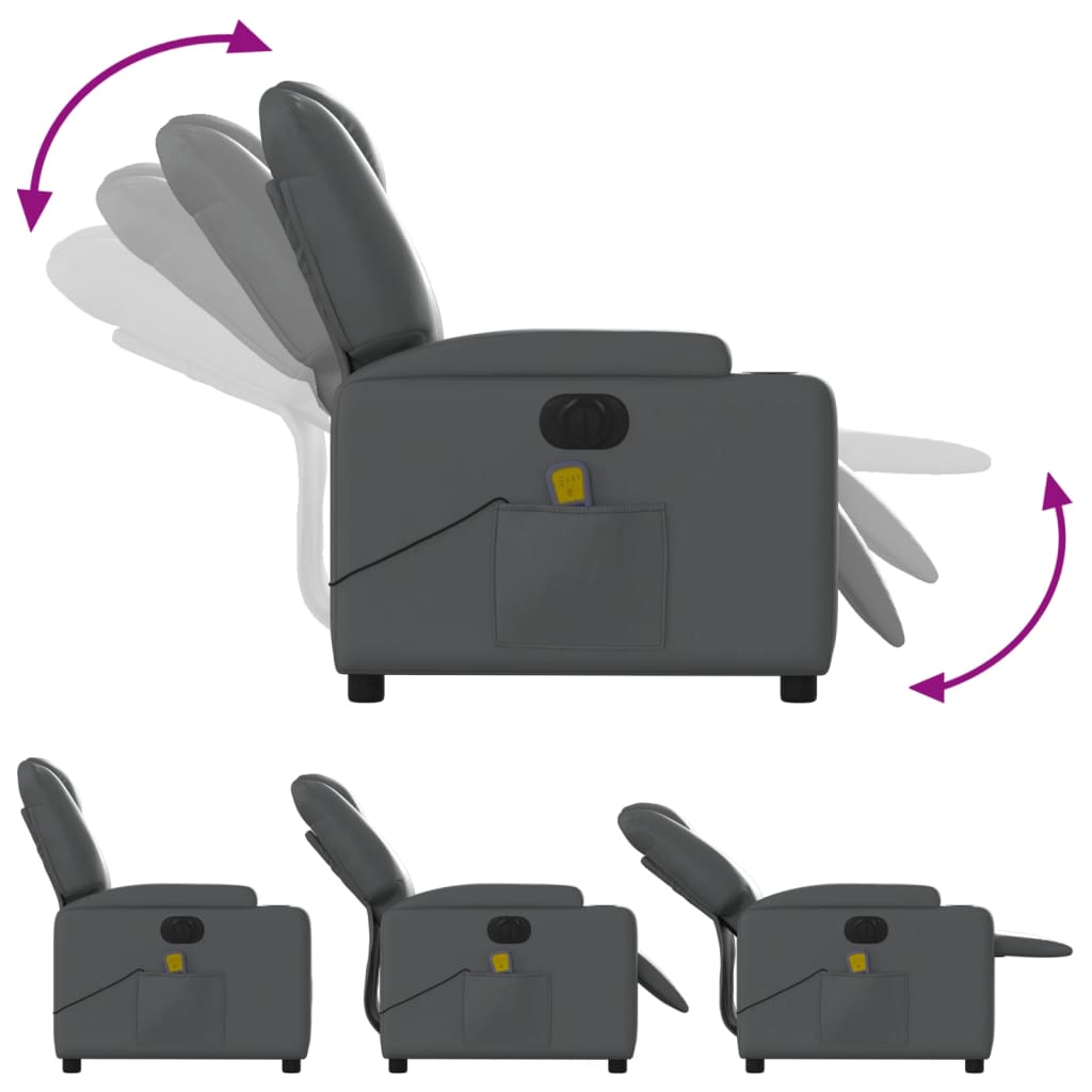 vidaXL Fotoliu de masaj electric rabatabil, gri, piele ecologică vidaXL Fotoliu de masaj electric rabatabil, gri, piele ecologică