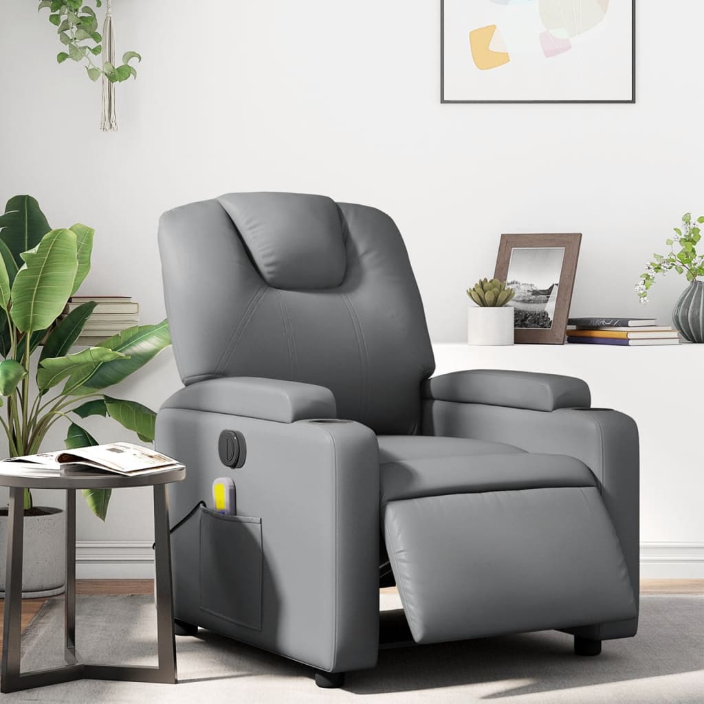 vidaXL Fotoliu de masaj electric rabatabil, gri, piele ecologică vidaXL Fotoliu de masaj electric rabatabil, gri, piele ecologică
