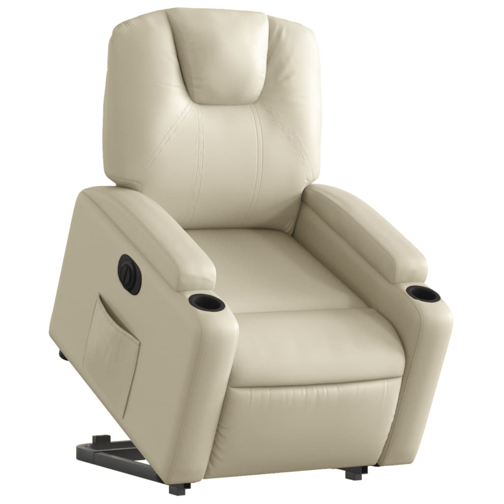 vidaXL Fotoliu rabatabil electric cu ridicare, crem, piele ecologică