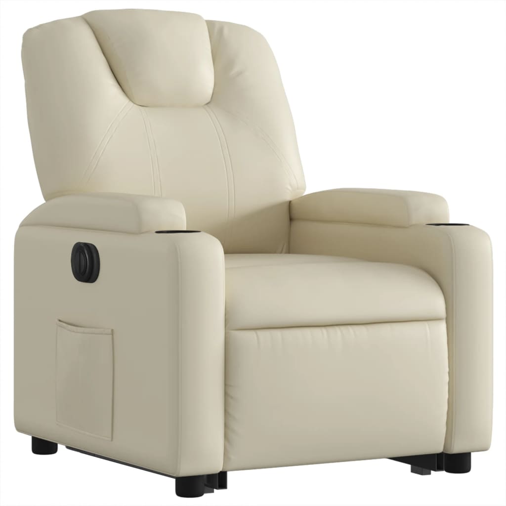 vidaXL Fotoliu rabatabil electric cu ridicare, crem, piele ecologică