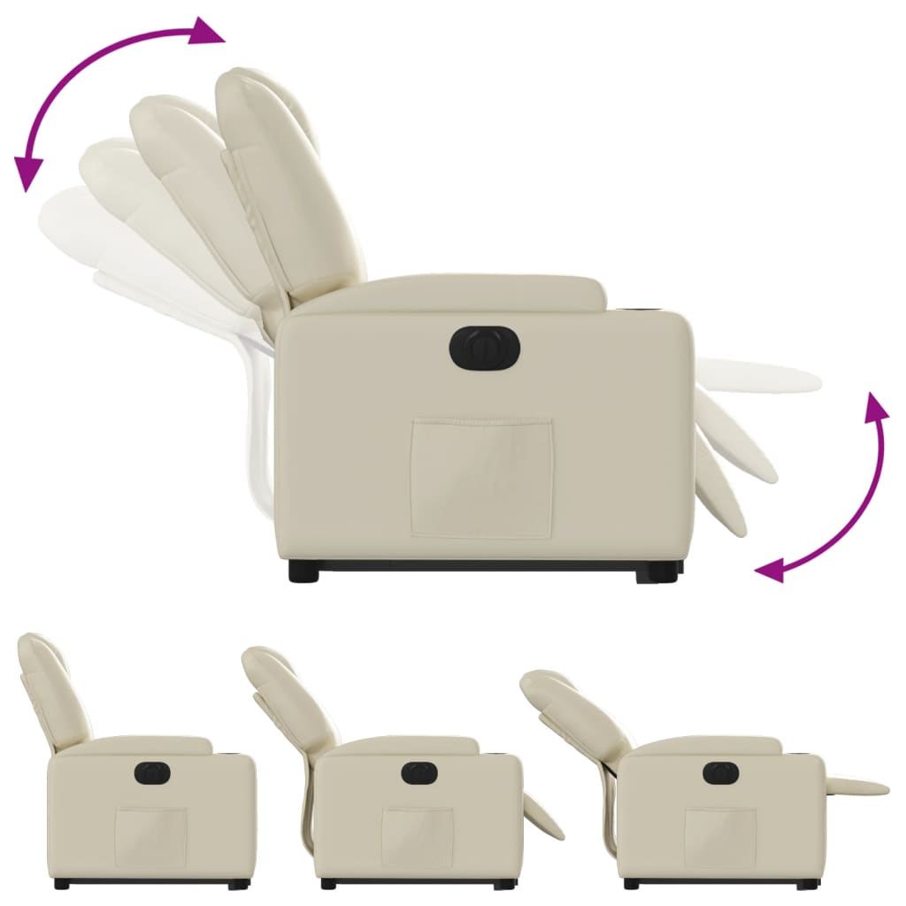 vidaXL Fotoliu rabatabil electric cu ridicare, crem, piele ecologică