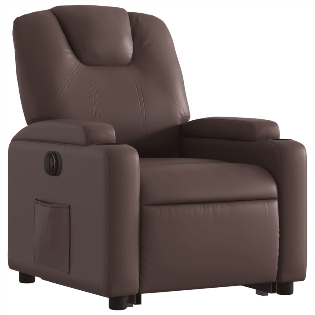 vidaXL Fotoliu rabatabil electric cu ridicare, maro, piele ecologică