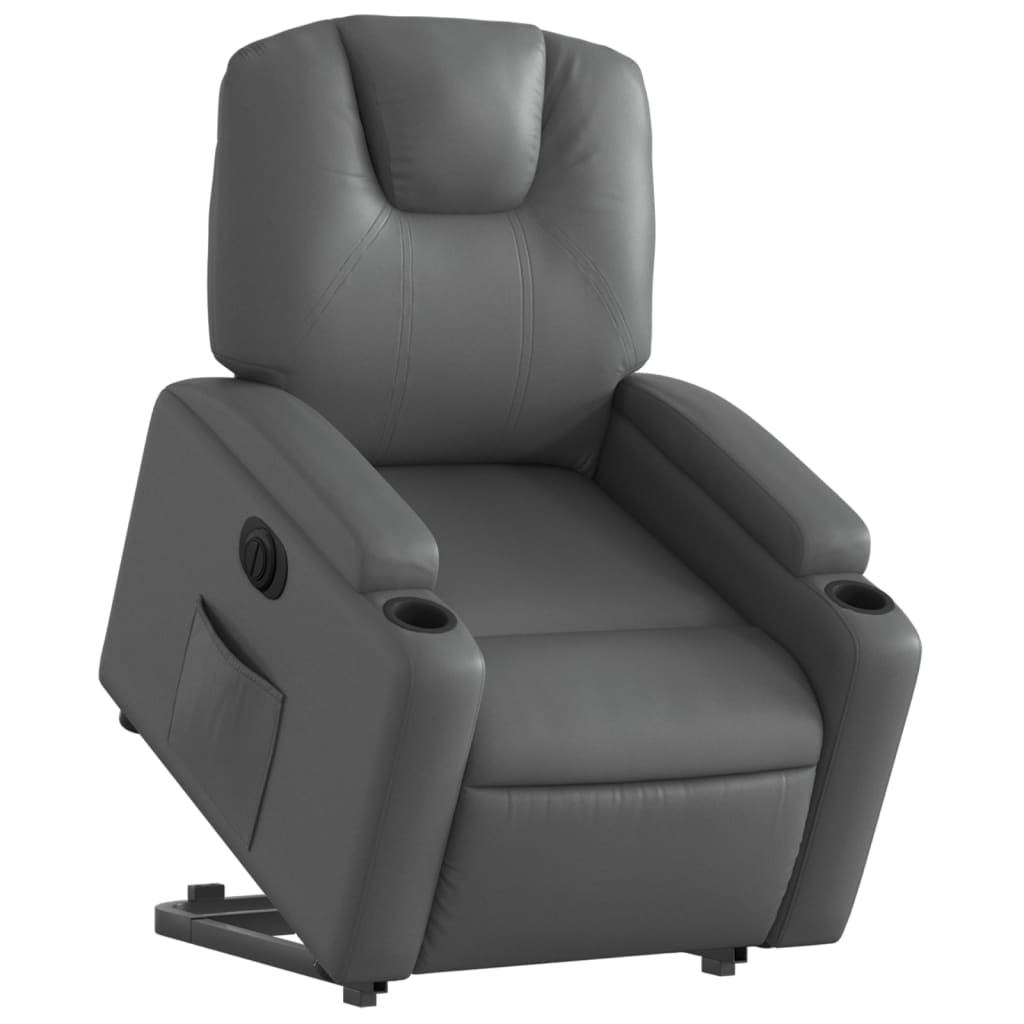 vidaXL Fotoliu rabatabil electric cu ridicare, gri, piele ecologică
