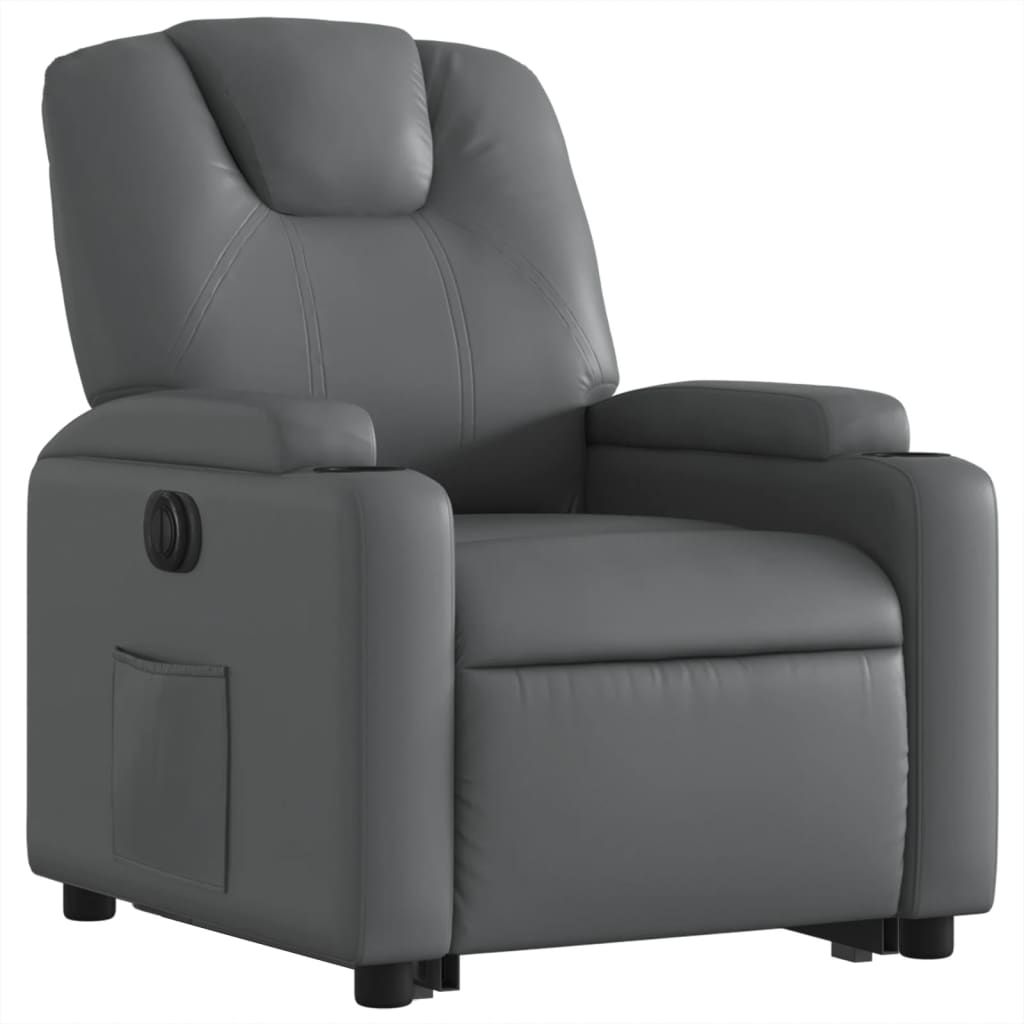 vidaXL Fotoliu rabatabil electric cu ridicare, gri, piele ecologică