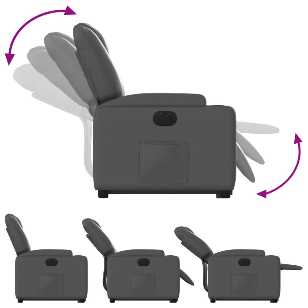vidaXL Fotoliu rabatabil electric cu ridicare, gri, piele ecologică