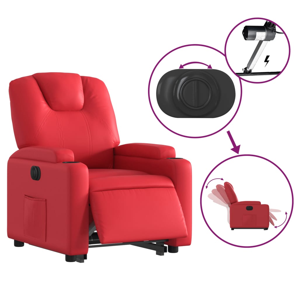 vidaXL Fotoliu rabatabil electric cu ridicare, roșu, piele ecologică