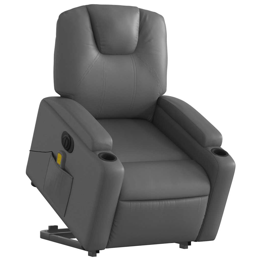 vidaXL Fotoliu masaj rabatabil electric cu ridicare, gri, piele eco