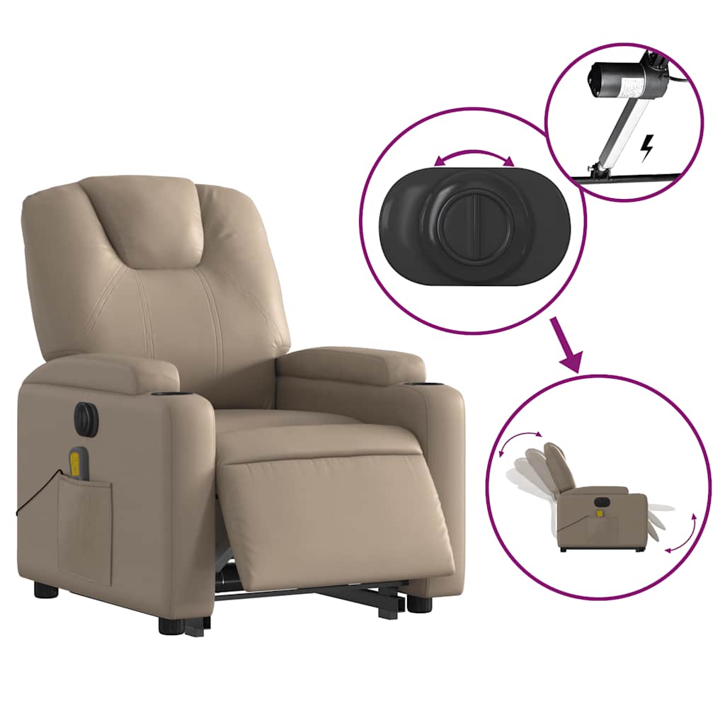 vidaXL Fotoliu electric masaj rabatabil cu ridicare, cappuccino