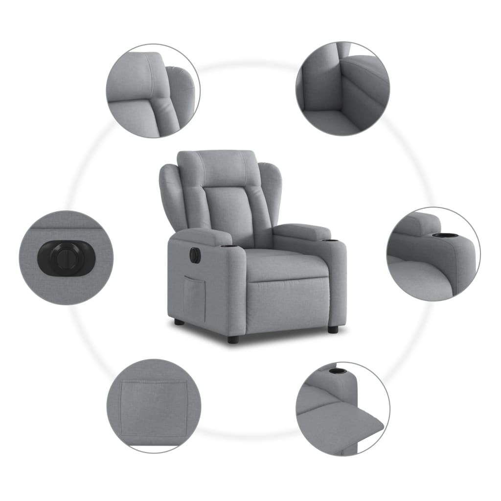 vidaXL Fotoliu rabatabil electric, gri deschis, textil