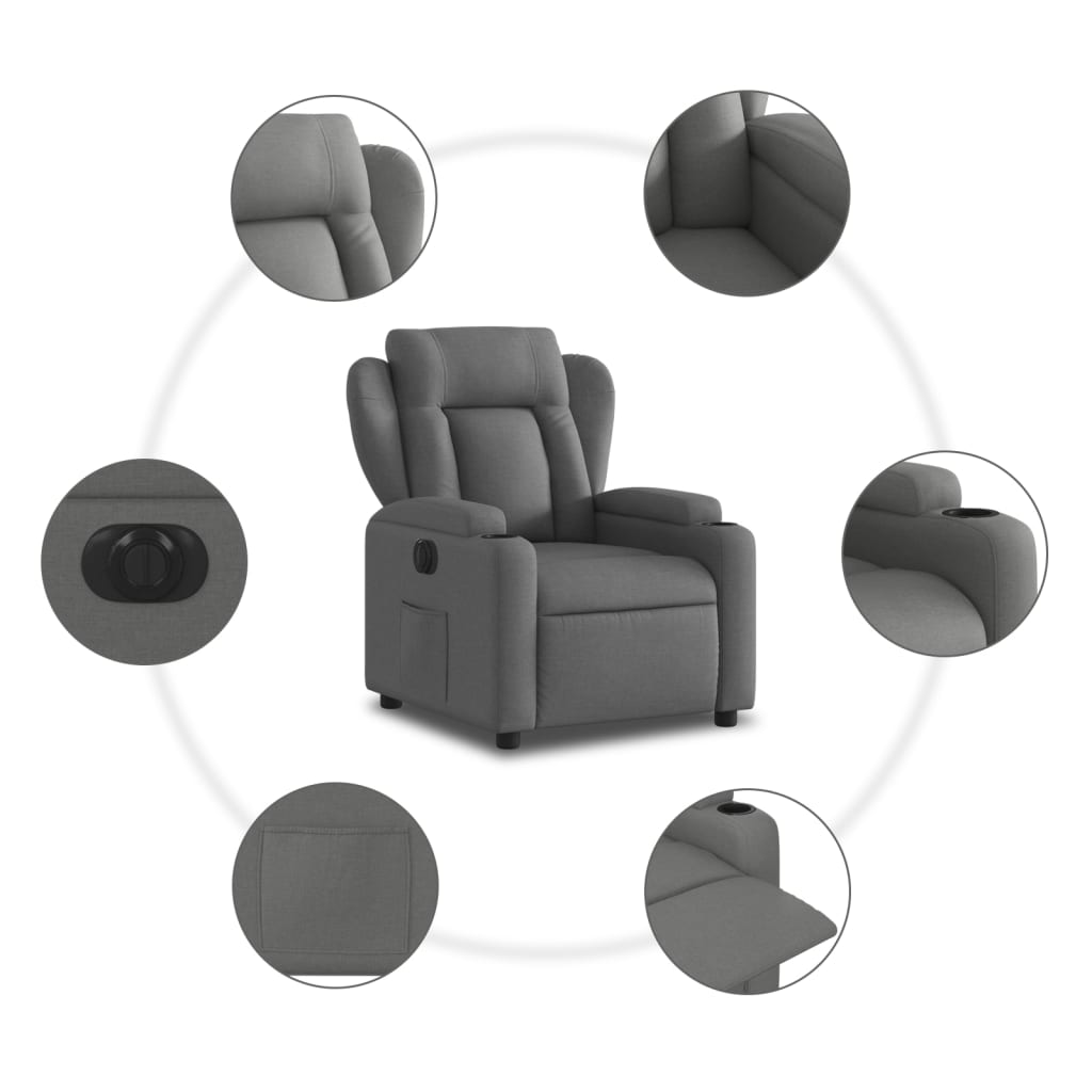 vidaXL Fotoliu rabatabil electric, gri închis, material textil