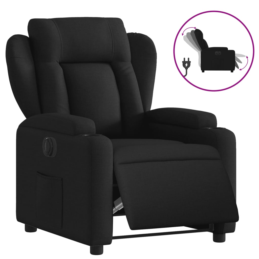 vidaXL Fotoliu rabatabil electric, negru, material textil