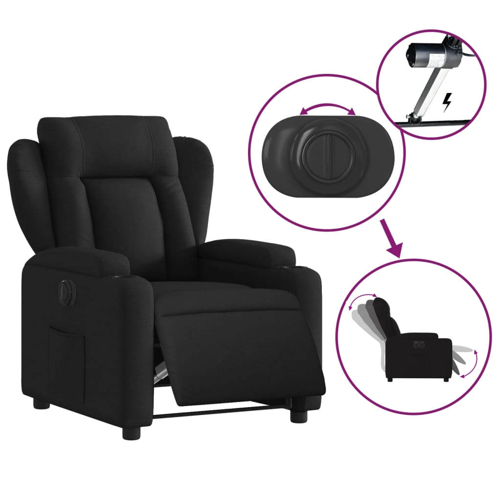 vidaXL Fotoliu rabatabil electric, negru, material textil