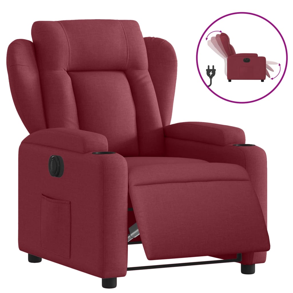 vidaXL Fotoliu rabatabil electric, roșu vin, material textil