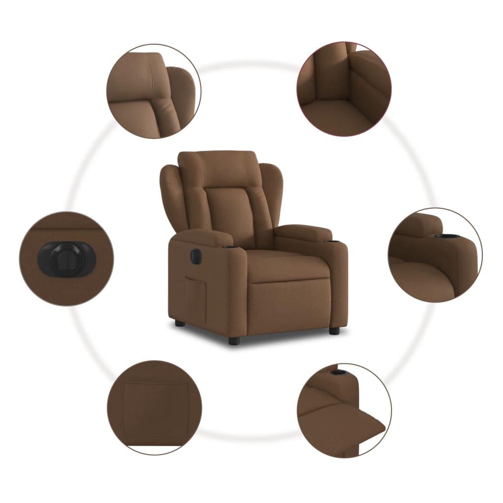 vidaXL Fotoliu rabatabil electric, maro, material textil