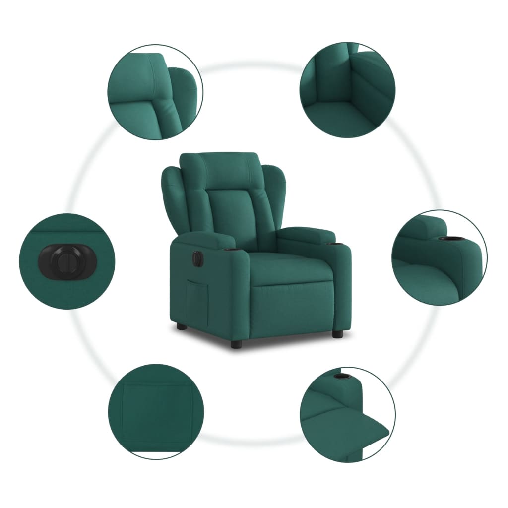 vidaXL Fotoliu rabatabil electric, verde închis, material textil vidaXL Fotoliu rabatabil electric, verde închis, material textil