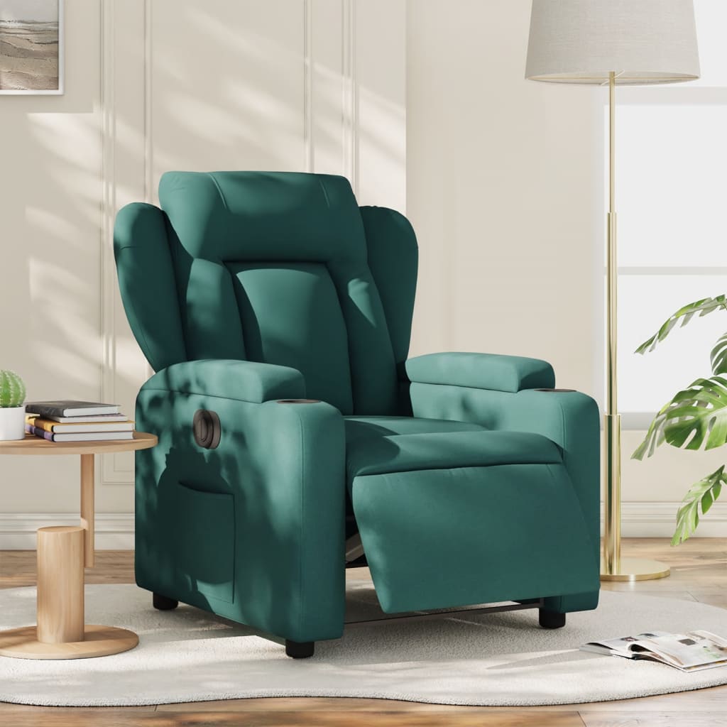 vidaXL Fotoliu rabatabil electric, verde închis, material textil vidaXL Fotoliu rabatabil electric, verde închis, material textil
