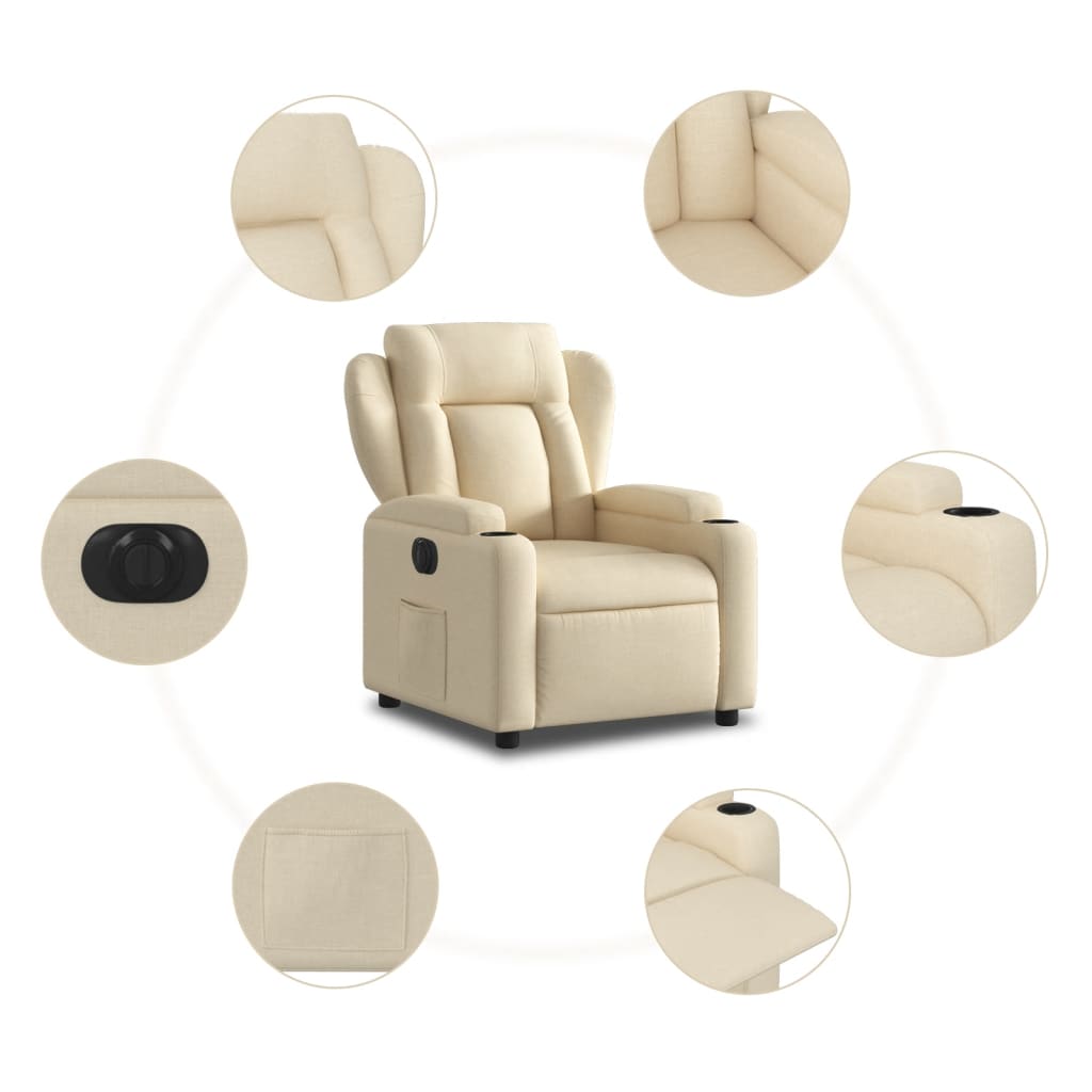 vidaXL Fotoliu rabatabil electric, crem, material textil