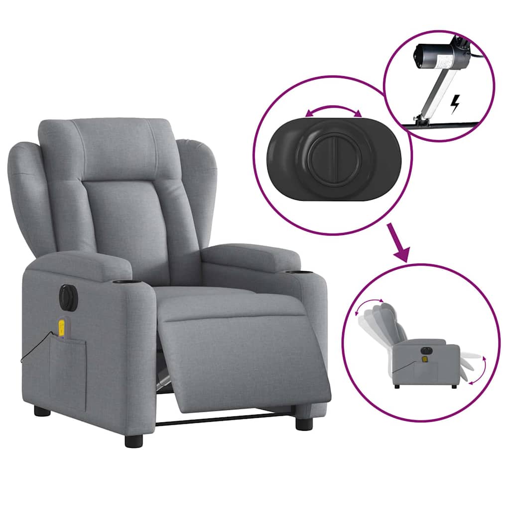 vidaXL Fotoliu electric de masaj rabatabil, gri deschis, microfibră