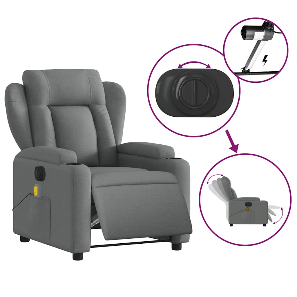 vidaXL Fotoliu electric de masaj rabatabil, gri închis, textil
