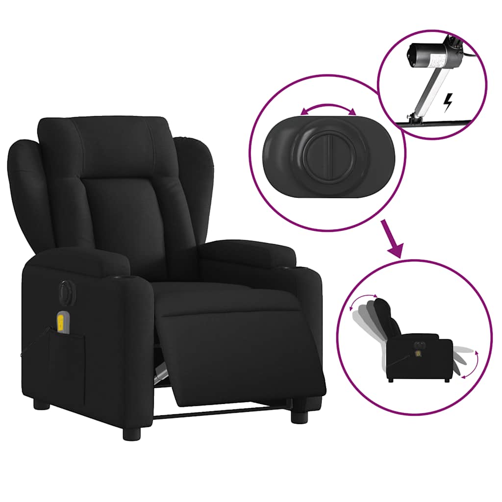 vidaXL Fotoliu electric de masaj rabatabil, negru, textil vidaXL Fotoliu electric de masaj rabatabil, negru, textil