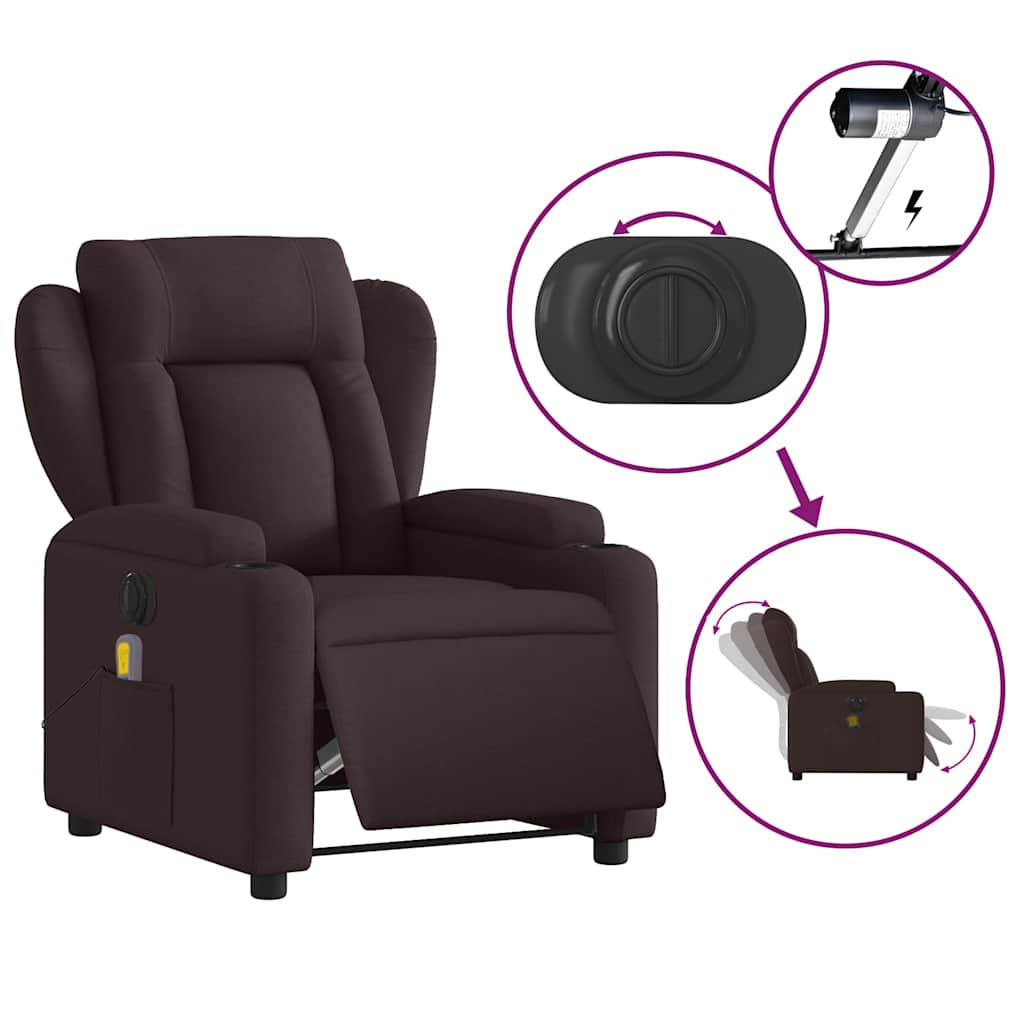 vidaXL Fotoliu electric de masaj rabatabil, maro închis, textil