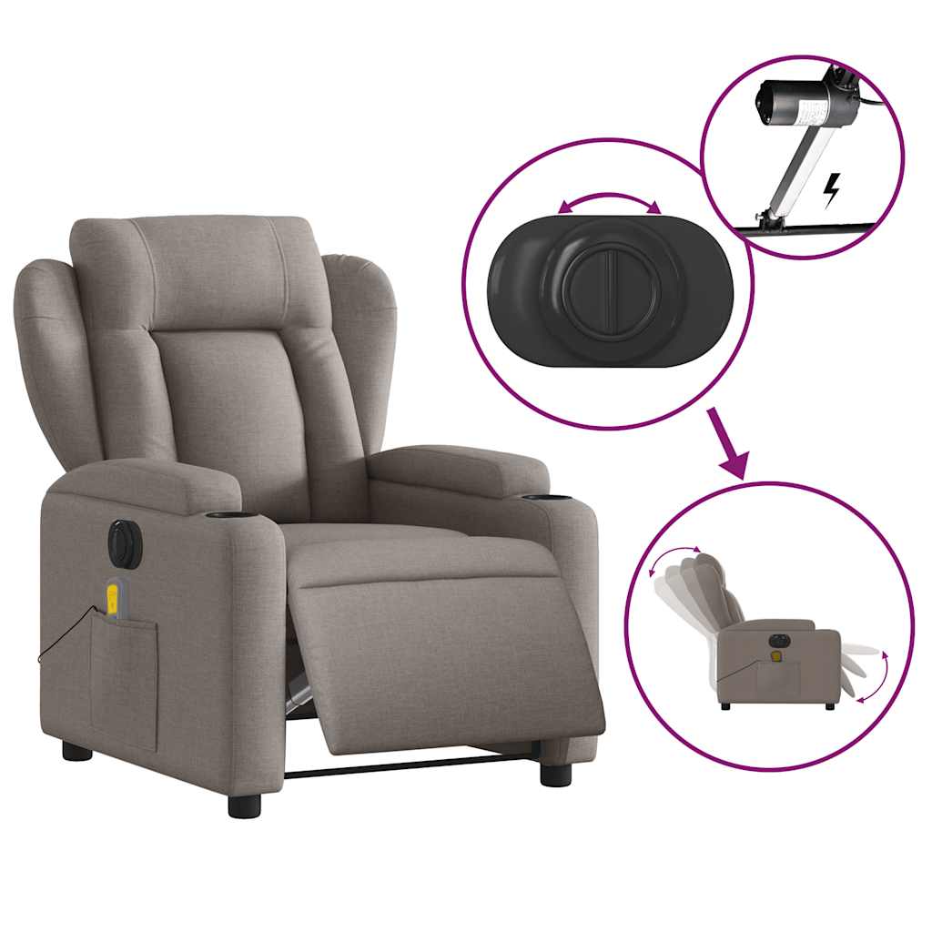 vidaXL Fotoliu electric de masaj rabatabil, gri taupe, textil