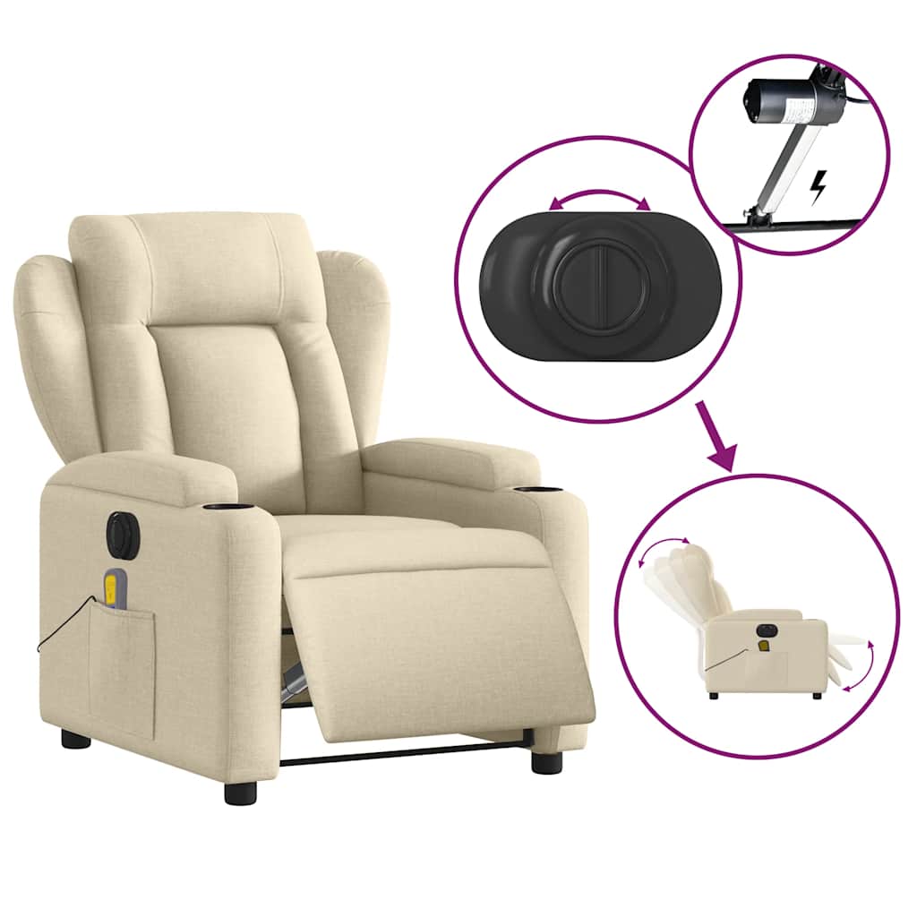 vidaXL Fotoliu electric de masaj rabatabil, crem, textil