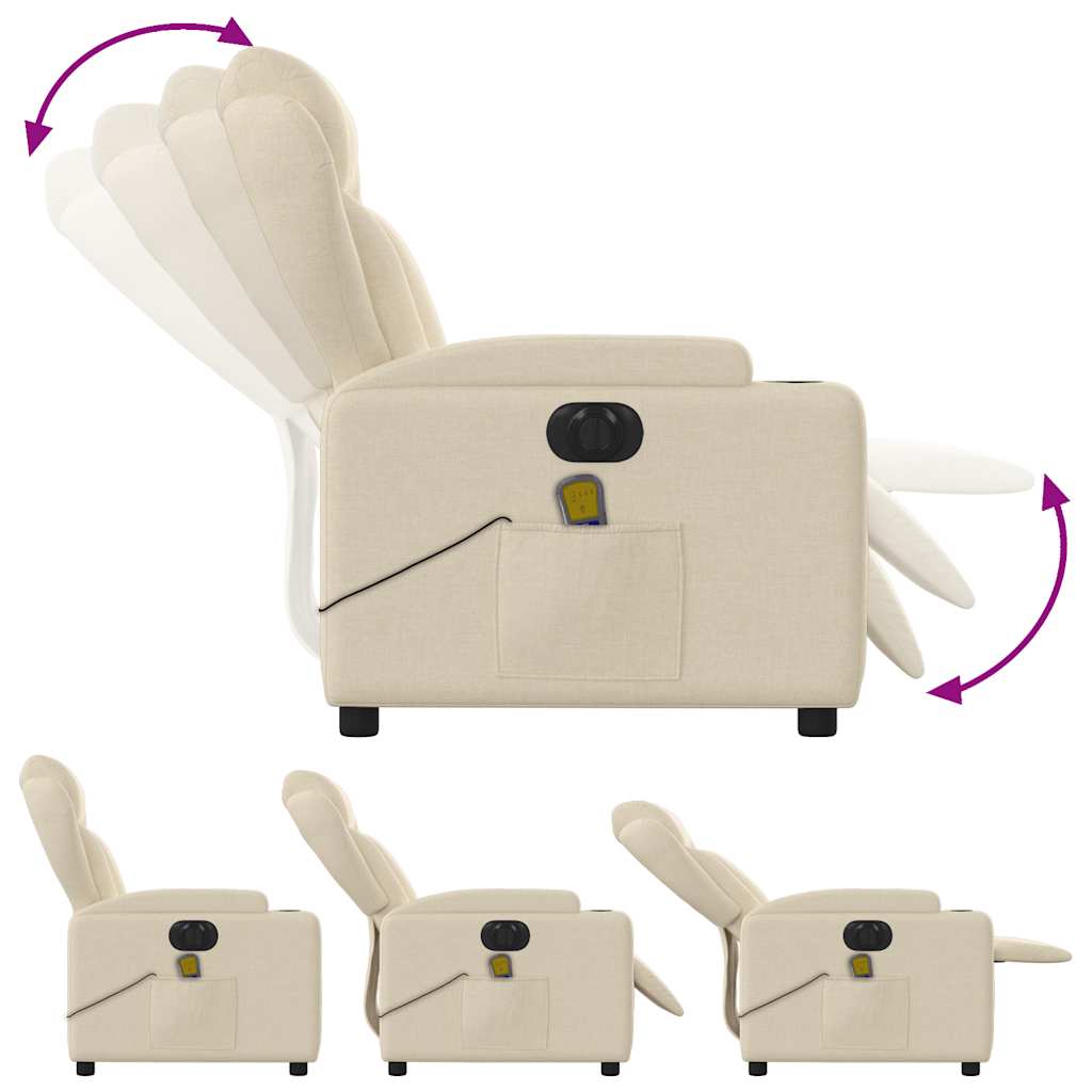 vidaXL Fotoliu electric de masaj rabatabil, crem, textil