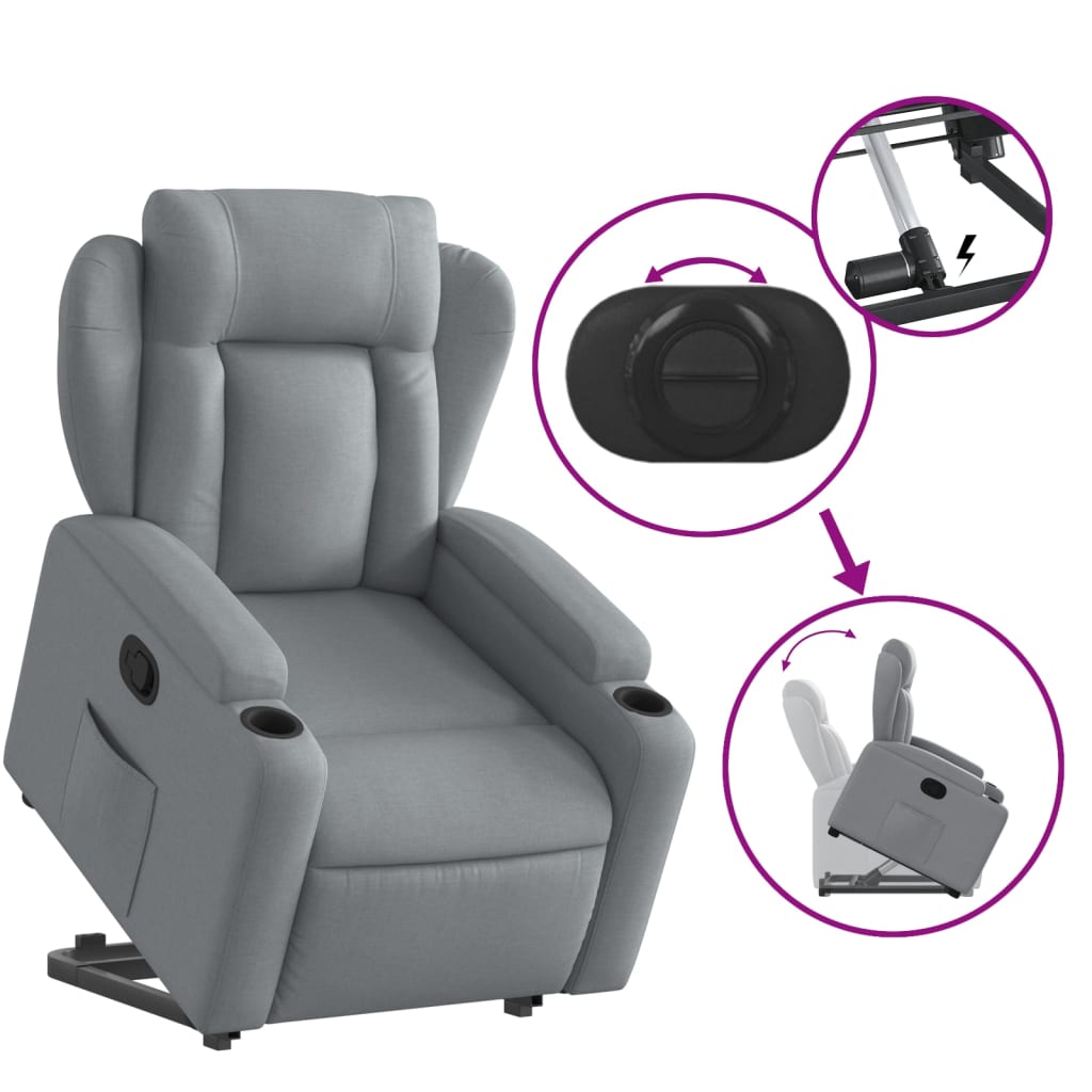 vidaXL Fotoliu rabatabil cu ridicare, gri deschis, material textil