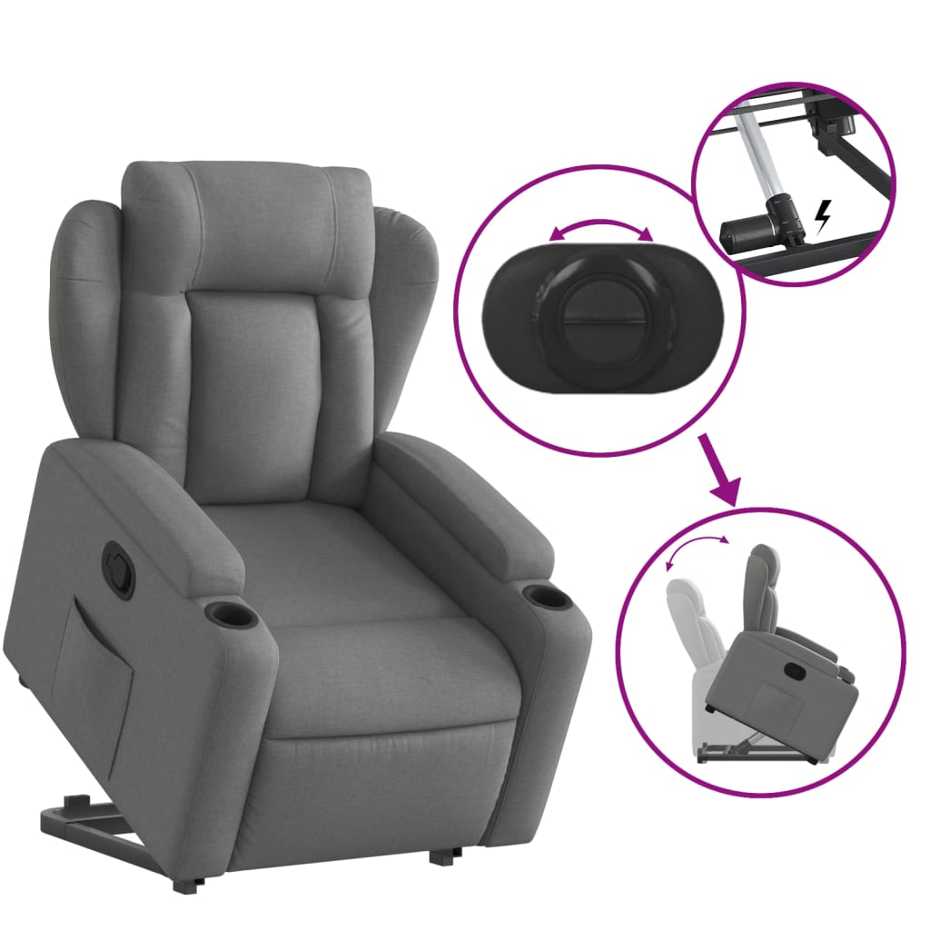 vidaXL Fotoliu rabatabil cu ridicare pe verticală, gri închis, textil