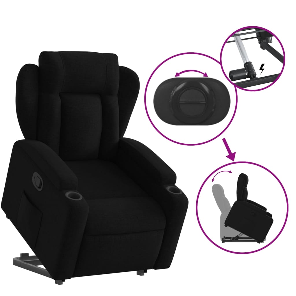 vidaXL Fotoliu rabatabil cu ridicare pe verticală, negru, textil