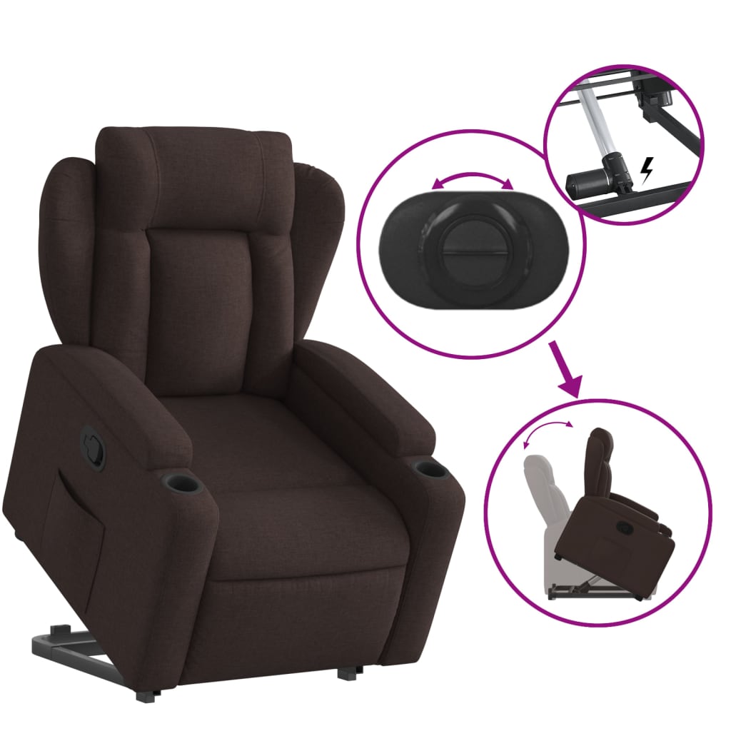 vidaXL Fotoliu rabatabil cu ridicare pe verticală, maro închis, textil