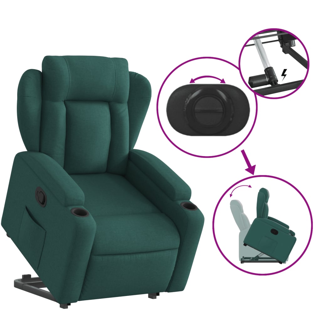 vidaXL Fotoliu rabatabil ridicare pe verticală, verde închis, textil vidaXL Fotoliu rabatabil ridicare pe verticală, verde închis, textil