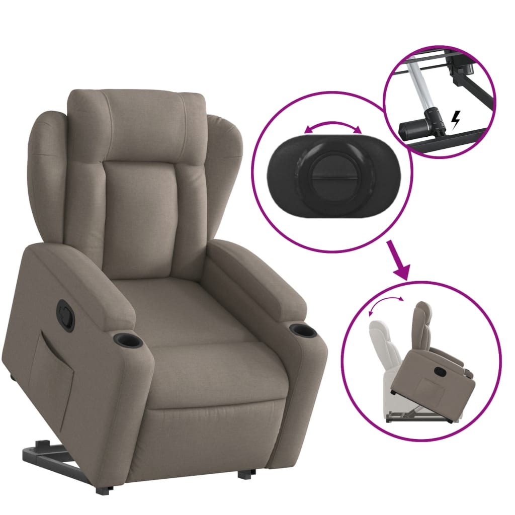 vidaXL Fotoliu rabatabil cu ridicare pe verticală, gri taupe, textil vidaXL Fotoliu rabatabil cu ridicare pe verticală, gri taupe, textil