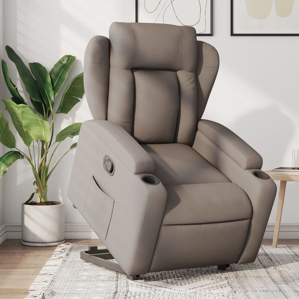 vidaXL Fotoliu rabatabil cu ridicare pe verticală, gri taupe, textil vidaXL Fotoliu rabatabil cu ridicare pe verticală, gri taupe, textil