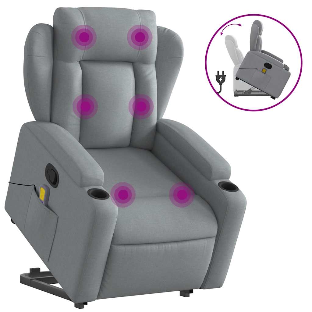 vidaXL Fotoliu de masaj rabatabil cu ridicare, gri deschis, textil vidaXL Fotoliu de masaj rabatabil cu ridicare, gri deschis, textil
