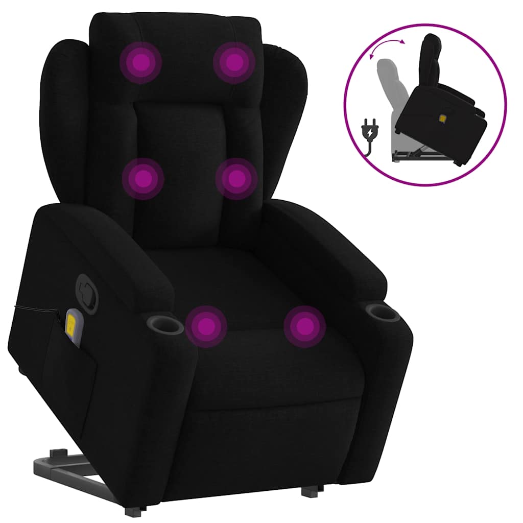 vidaXL Fotoliu rabatabil de masaj, cu ridicare, negru, material textil