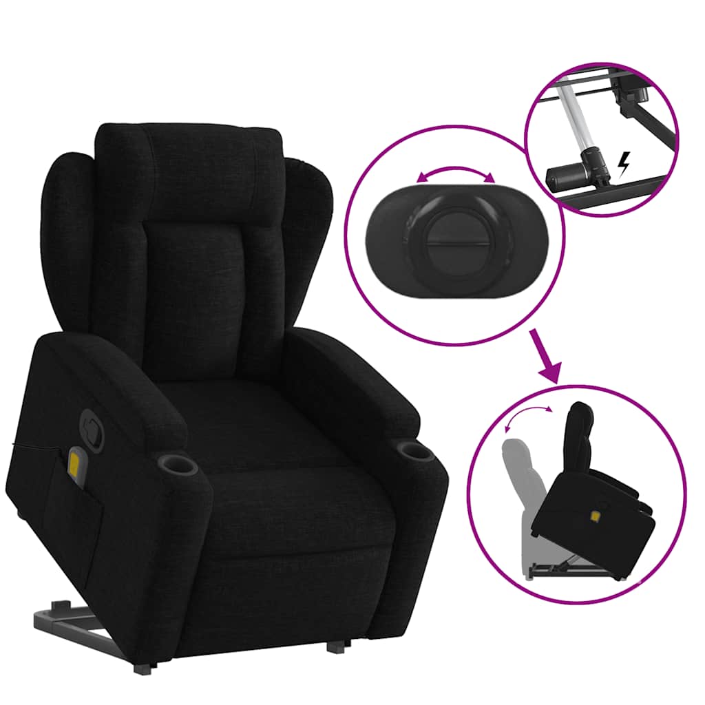 vidaXL Fotoliu rabatabil de masaj, cu ridicare, negru, material textil