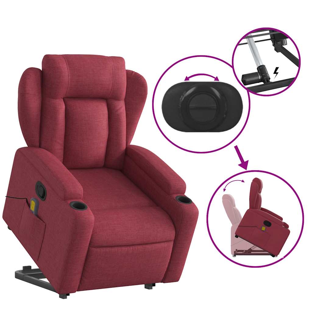 vidaXL Fotoliu rabatabil de masaj cu ridicare, roșu vin, textil