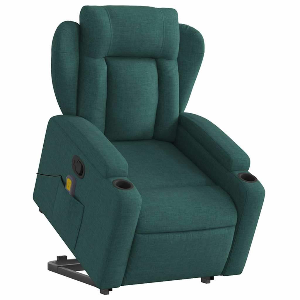 vidaXL Fotoliu rabatabil de masaj, cu ridicare, verde închis, textil