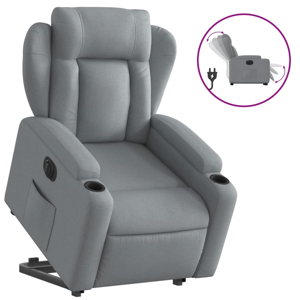 vidaXL Fotoliu electric rabatabil cu ridicare, gri deschis, textil