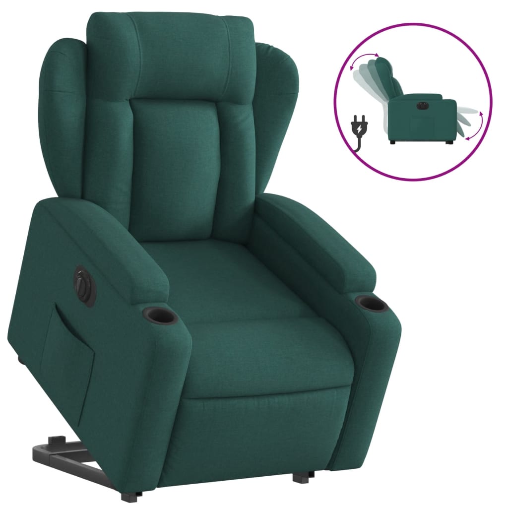 vidaXL Fotoliu electric rabatabil cu ridicare, verde închis, textil