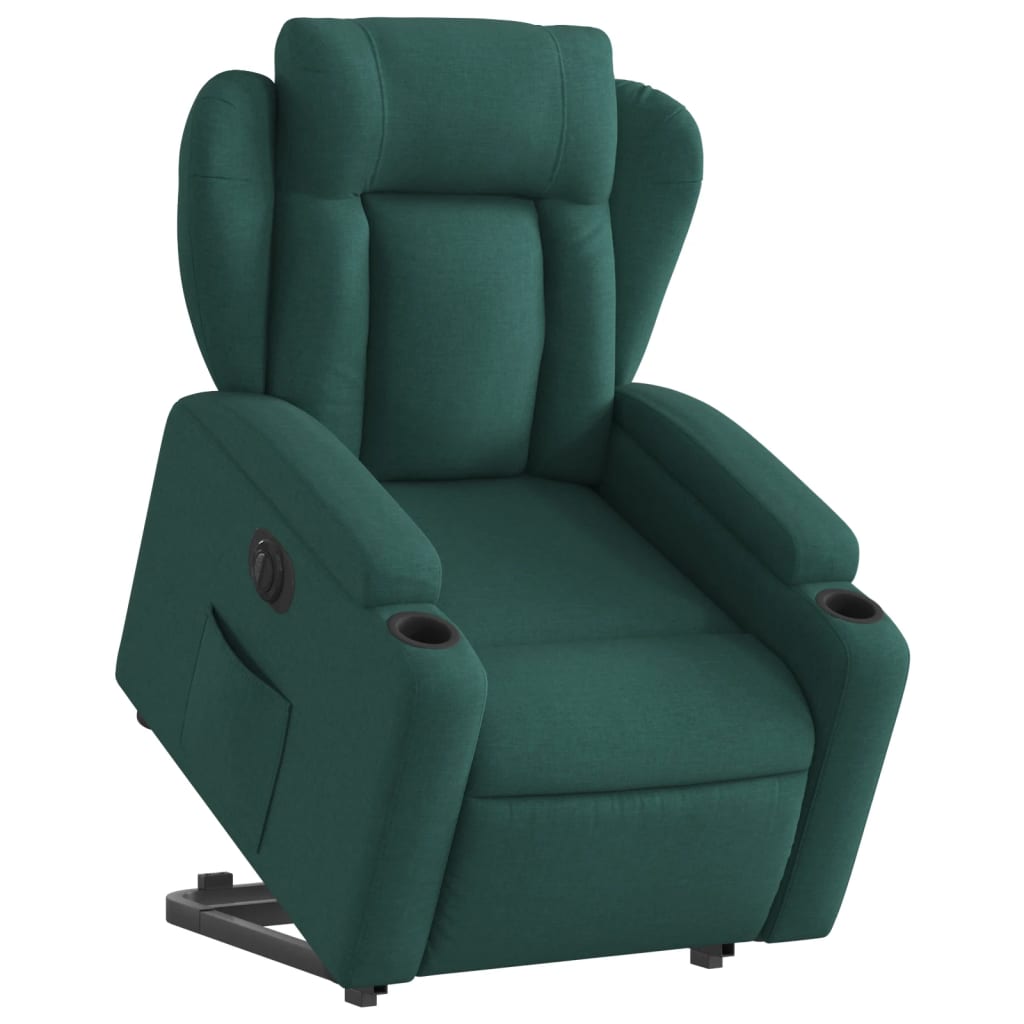 vidaXL Fotoliu electric rabatabil cu ridicare, verde închis, textil