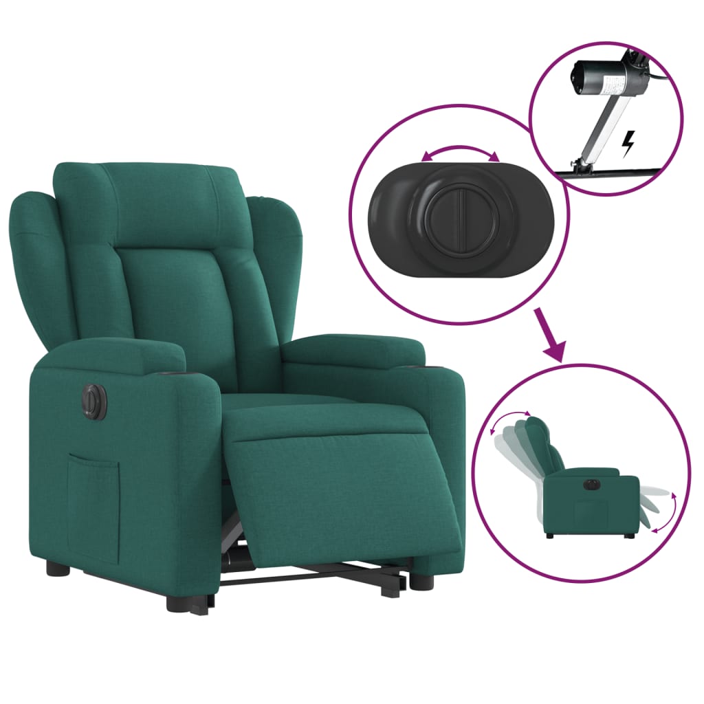 vidaXL Fotoliu electric rabatabil cu ridicare, verde închis, textil