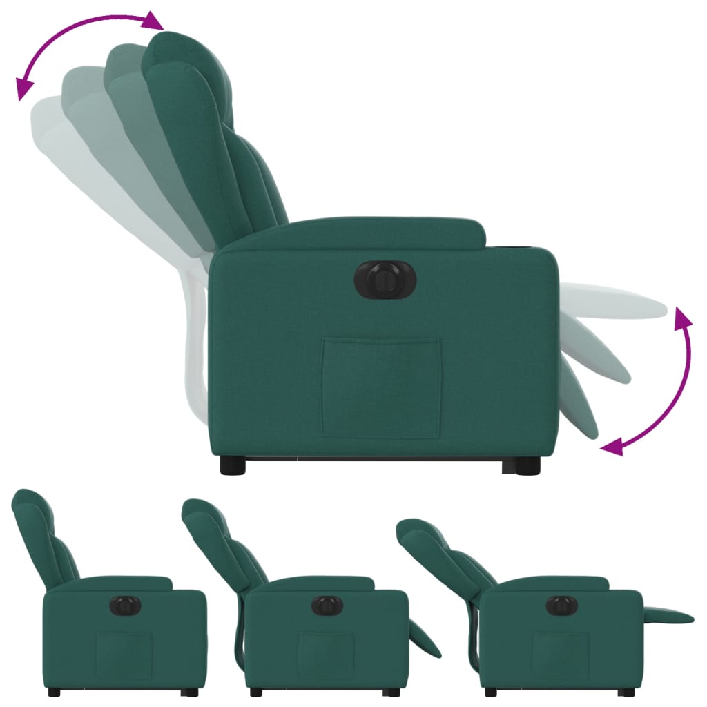 vidaXL Fotoliu electric rabatabil cu ridicare, verde închis, textil