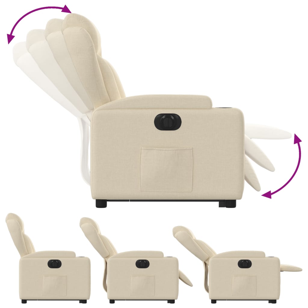 vidaXL Fotoliu electric rabatabil cu ridicare, crem, textil