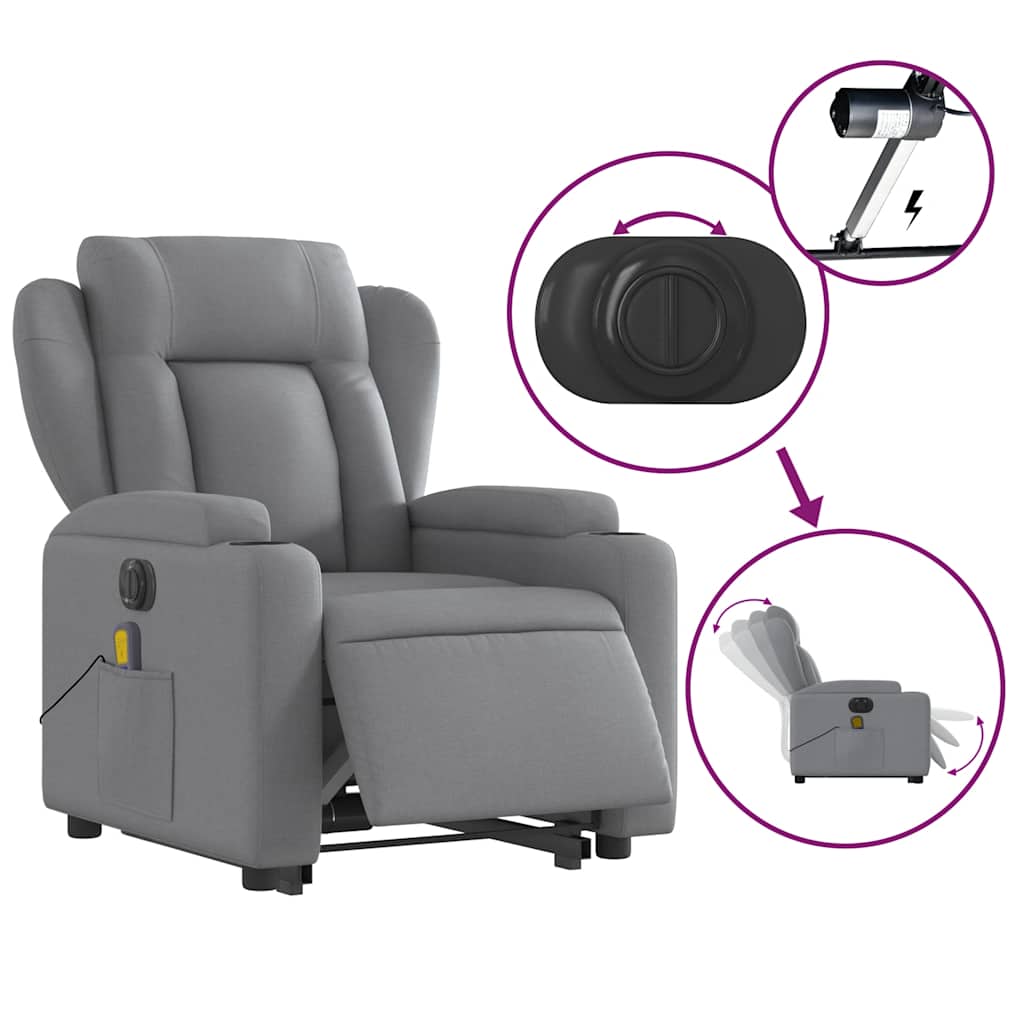 vidaXL Fotoliu electric masaj rabatabil cu ridicare, gri închis textil vidaXL Fotoliu electric masaj rabatabil cu ridicare, gri închis textil